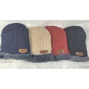 LOT: 4 Song Ting Fleece Lined Beanie Hats - Blue, Tan, Black, & Red